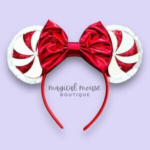 Peppermint Twist Minnie Ears | Disney-Inspired Christmas Mouse Ears Headband